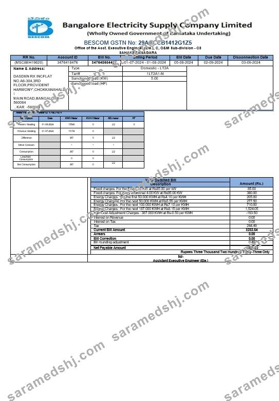INDIA BESCOM business utility bill Word and PDF template-các trang đã xóa
